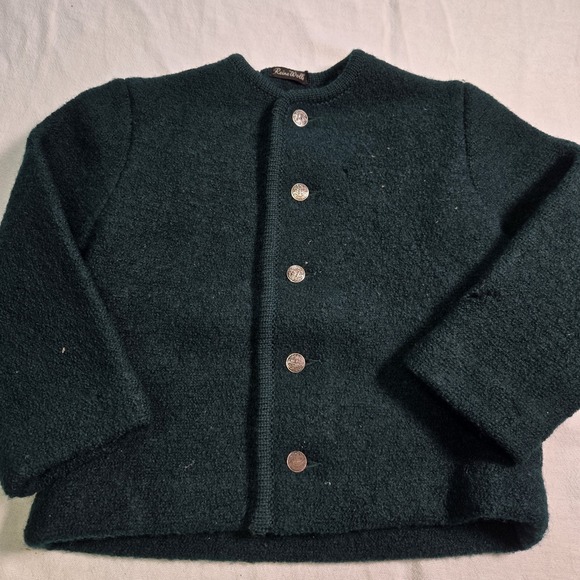 Vtg Reine Wolle Childs Cardigan Sweater Salzburg Coat Of Arm Buttons Dark Green - Picture 3 of 11